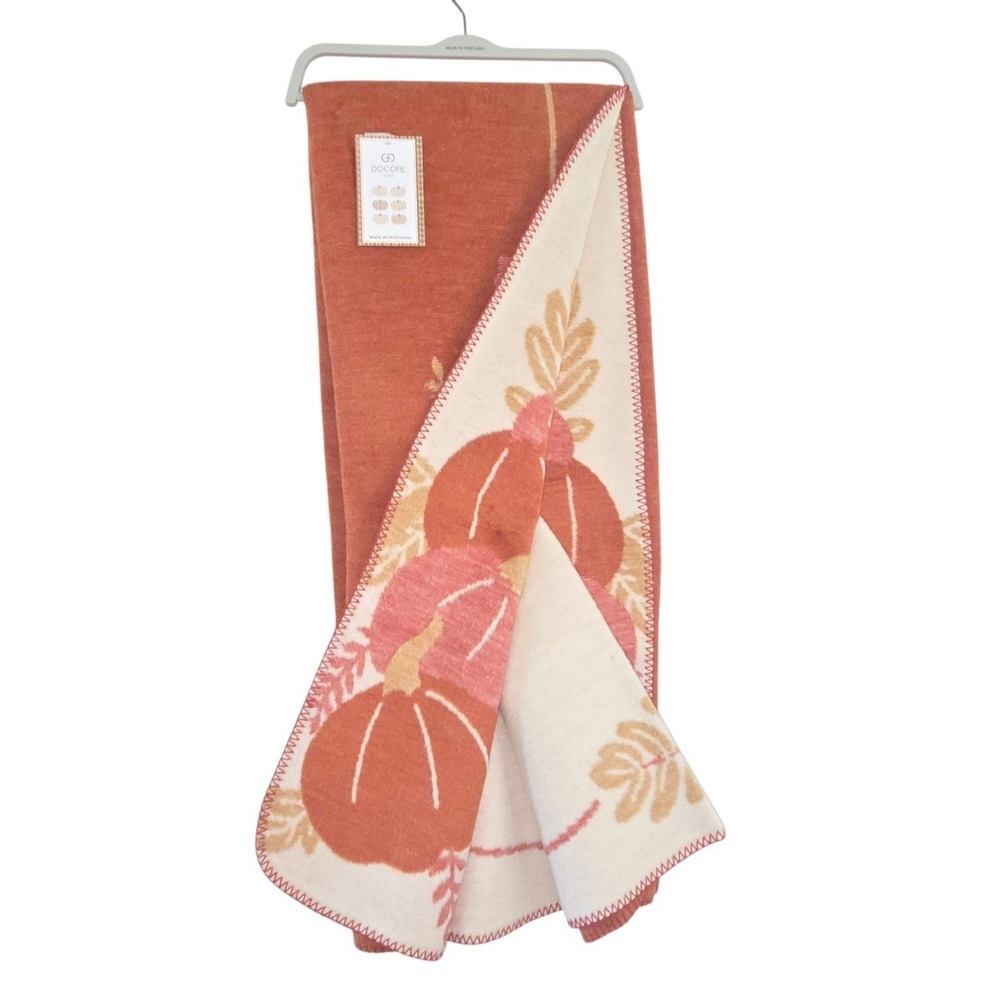 Docofil Pumpkin Fall Throw Blanket Reversible Cotton Whipstitch 51x67 Portugal